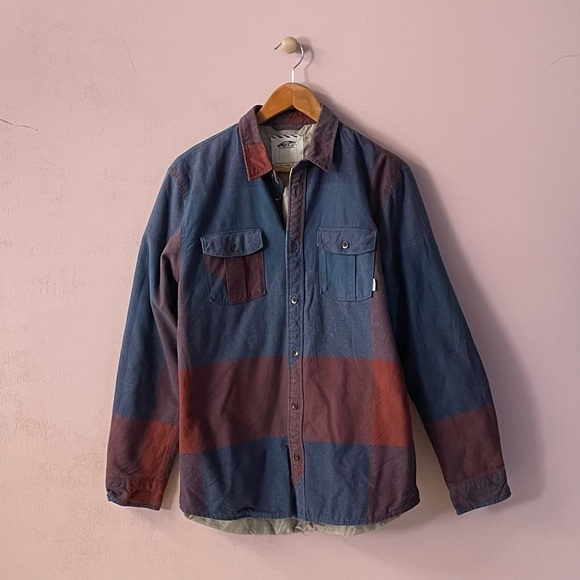 Vans Men’s Quilted Blue & Burgundy Shirt Jacket Size L EUC - Picture 1 of 12